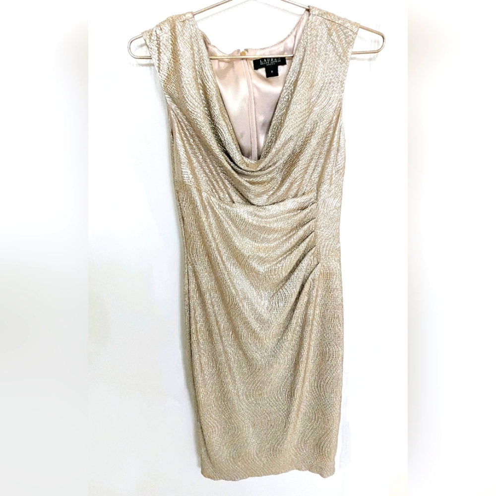 Vintage Ralph Lauren Gold Dress              Knee to Mid Calf